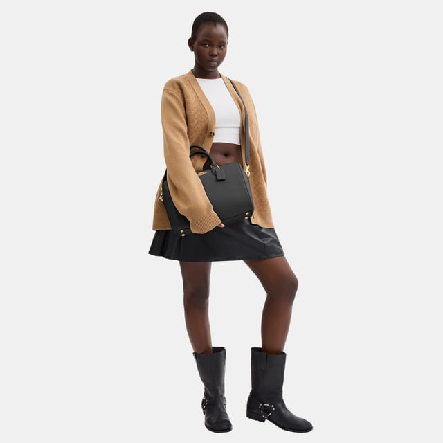 Rowan Large Satchel in Soft Pebbled Leather, Inside snap and zip pockets, Outside zip pocket,  Length: 30.00 cm,  Width: 17.50 cm,  Height: 21.00 cm
