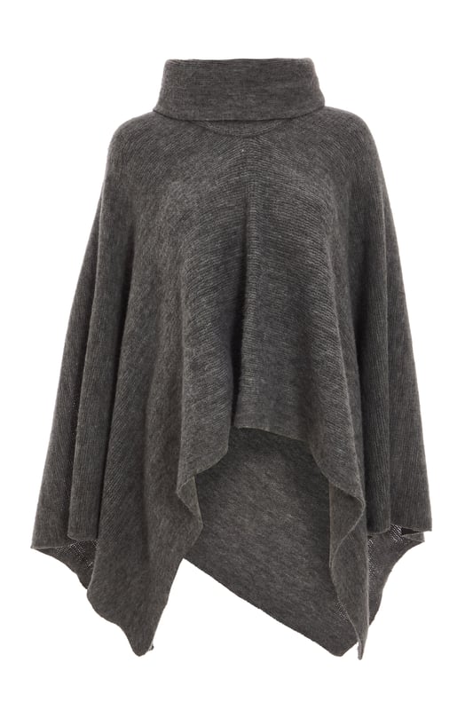 Yellow Mock Neck Plaid Knit Poncho