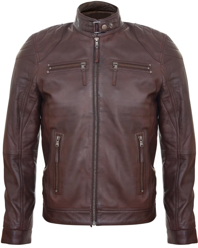 Sumptuously soft lambskin is paired with classic biker style for a stylish day wear piece. This sleek garment personifies the rugged appeal of the motorbike jacket with a YKK zip front that runs up to a stand collar and zipped cuffs to help accommodate the use of gloves. Along the side panels you will find detailed paneling to help add further character and style to the garment. For added practicality the jacket features 4 external pockets. This biker jacket exudes style and is more than an essential fashion accessory for every male.