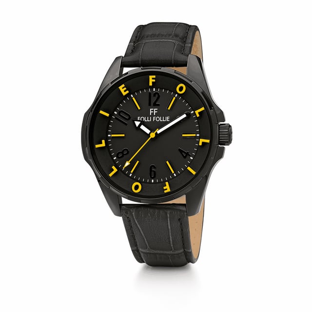 Folli Follie WF13Y006SPY - Damenuhr Quarz aus Edelstahl• Material: Edelstahl• Glas: Mineral• Armband: Leder• Farbe: Schwarz• Wasserbeständigkeit: 0 m (0 ATM)• Gehäusegröße: 40 mm