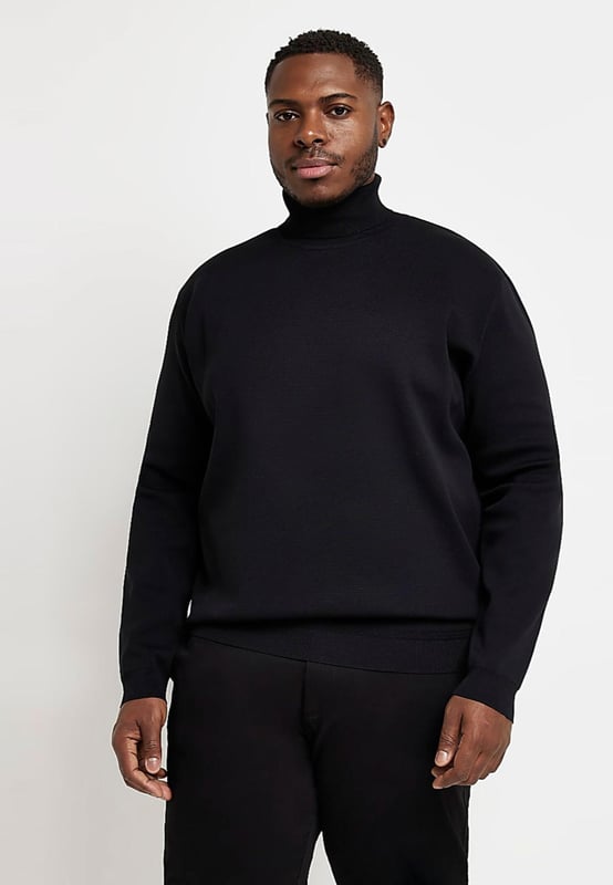 River Island Mens Regular Fit Rolled Neck Jumper in Black