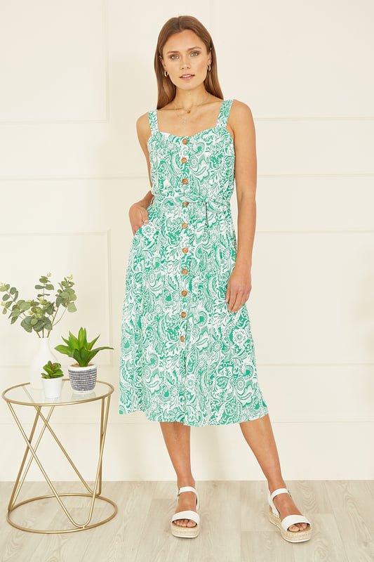 slim fit dress slacks Yumi Green Fitted Midi Dress With Flute Sleeves