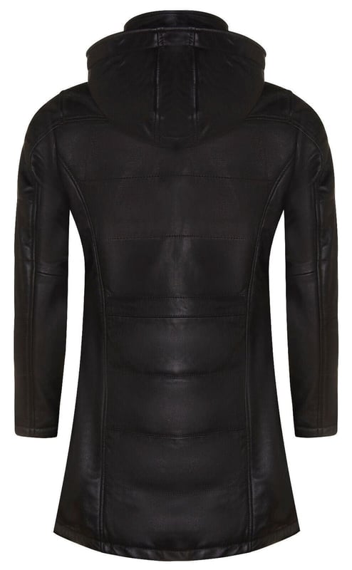 Parka acolchada con capucha de cuero para mujer Olney