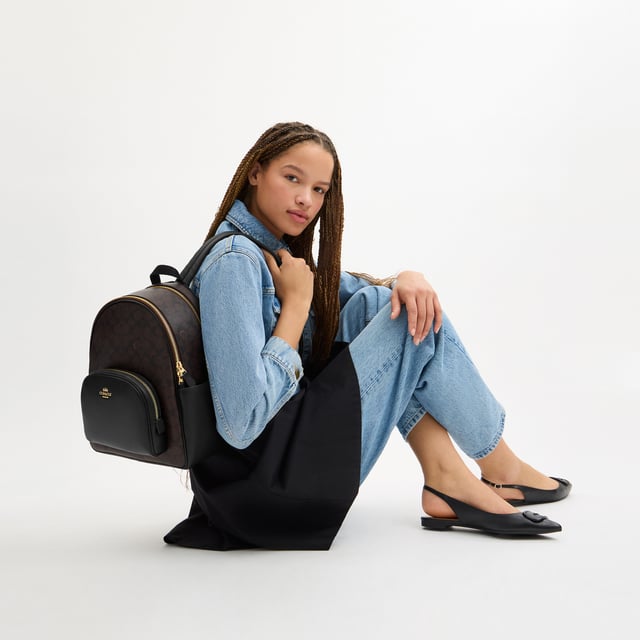 Court Backpack in Signature Canvas, Inside zip and multifunction pockets, Outside zip pocket,  Length: 27.50 cm,  Width: 12.00 cm,  Height: 31.50 cm