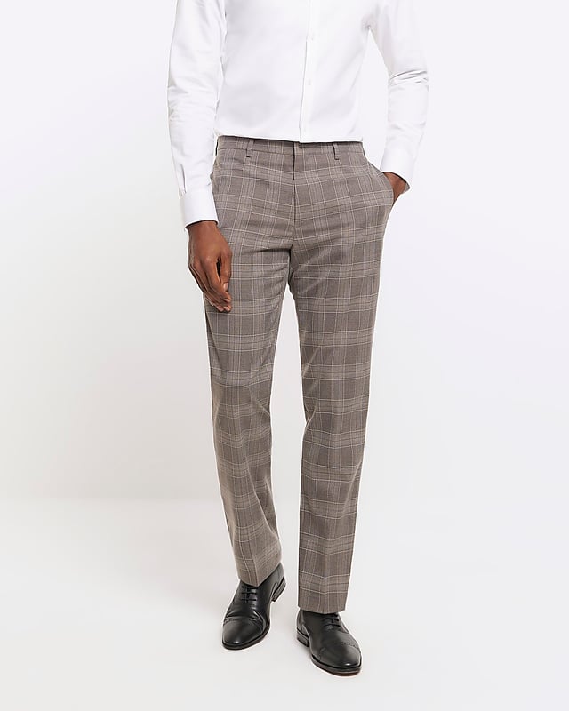 Slim fit, Check print, Belt loops, Side slip pockets, Concealed zip and button fastening, Our model wears a UK 32 regular and is 186.5cm/6'1.5'' tall, Part of a 3 piece suit