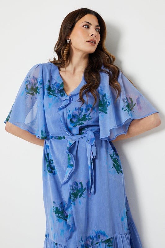 Floral Print Chiffon Ruffle Maxi Dress