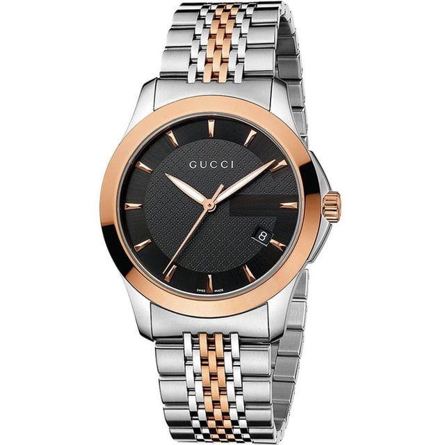 Manufacturer part number: YA1264106Brand: GucciEAN: 7319034560217Movement: QuartzBracelet color: Silver-toneWaterproofing: 50M (5ATM)Dial color: BlackBracelet material: Stainless steelDial diameter: 38mmDisplay: AnalogCase material: Stainless steelGender: Men'sStyle: LuxuryAge Group: AdultBracelet type: Two-piece strapShape: RoundCase color: Silver