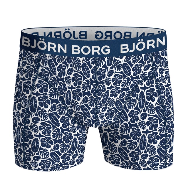 Björn Borg - Men’s 3 Pack Cotton Stretch BoxersGet three times the comfort with this 3-pack of Björn Borg Men's Classic Cotton Boxers. If you're looking to add a touch of luxury to your daily routine, look no further. Made from soft cotton fibres, these boxers are the perfect everyday essential.The cotton blend is a sustainably sourced material and engineered to be as comfortable as it is durable, so they will last a long time without fading or sagging. The soft elastic waistband gives you a secure fit and the mid-rise design means they're perfect for everyday wear.They have a comfortable stretch fit at 170 gsm are great value for money, so you can feel good about investing in yourself. The stretch fabric is designed to provide a snug fit that helps prevent any chafing or irritation.These boxers are perfect for all walks of life, making them an ideal choice for topping up that underwear drawer. They come in 4 different colour/style options which are: All Black, Coloured Waistband, Camo & Navy Floral.These boxers are made from: 95% Cotton, 5% Elastane and come in 4 sizes: Small, Medium, Large & X-Large. They come in 3 pairs per pack and they are Machine Washable.Extra Product DetailsBjörn Borg Men’s BoxersSoft Cotton Fibres3 Pairs Per PackComfort Stretch FItSustainably Sourced MaterialsMedium Leg LengthMid Waist RiseSoft Elasticated WaistbandAn Everyday Essential4 Colour Options95% Cotton, 5% ElastaneAvailable in: S, M, L & XLMachine Washable
