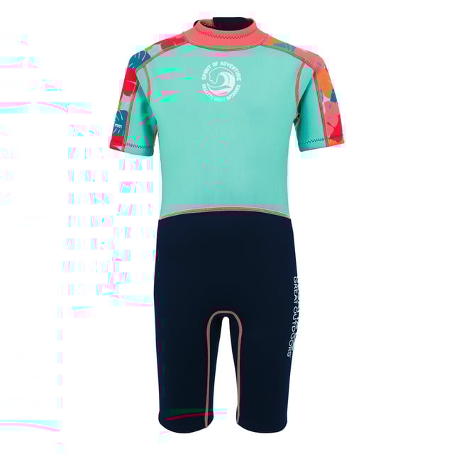 85% Neoprene, 15% Polyester. Design: Contrast Colour, Printed, Text, Tropical Leaves. Neckline: Adjustable, High Collar. Fastening: Back Zip, Pull-On. Flat Seams. Fabric Technology: Flexible, Lightweight, Quick Dry, UV Protection. Wetsuit Thickness: 2mm. Sun Rating: UPF 50+.
