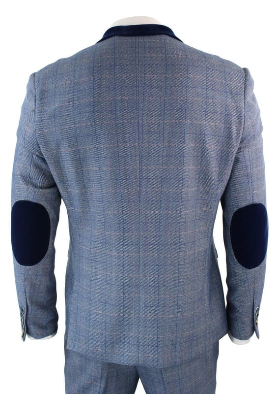 The Hilton suit adds a splash of colour to your ensemble. It combines pastel blue and blush pink to create a vintage style check weaved into a durable tweed style fabric. Navy blue is also worked in to the suit with velvet trims. elbow pads and collar to make it stand out. A superb check three piece perfect for both weddings and christenings - Note: The waistline of the pants is 15cm smaller than the corresponding size of the jacket. For example, a 34'' coat + 28'' pants, a 36'' coat + 30'' pants, a 38'' coat + 32'' pants, a 40'' coat + 34'' pants, a 42'' coat + 36'' pants, 44'' jacket + 38'' pants, 46'' jacket + 40'' pants, 48'' jacket + 42'' pants, 48'' jacket + 44'' pants, and 52'' jacket + 46'' pants.