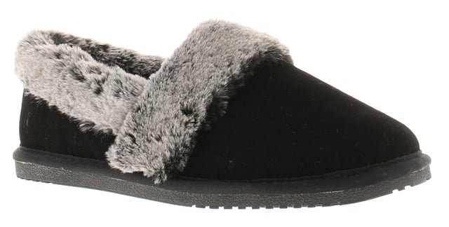 Hush Puppies Womens Slippers Full Fluffy Ariel Suede Leather black