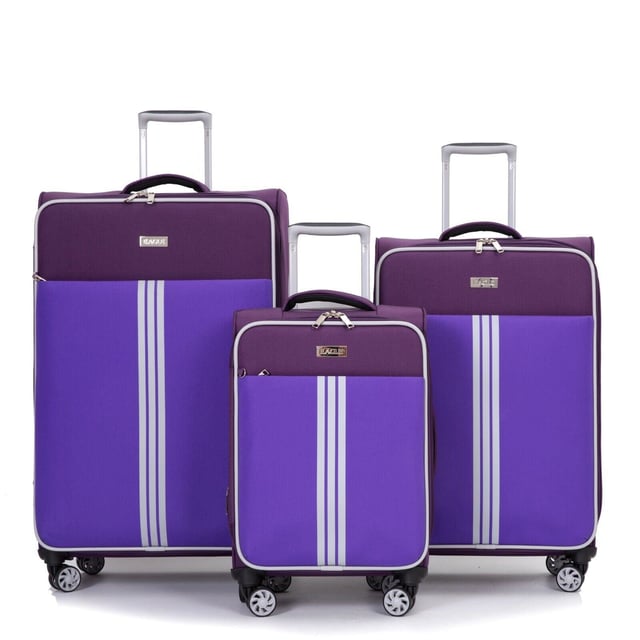 Maleta Eagle Dignity: ¡Eleva tu viaje con estilo y practicidad!  
Presentamos la Maleta Eagle Dignity, una fusión perfecta de estilo y funcionalidad diseñada para mejorar tu experiencia de viaje. Esta maleta mezcla una estética elegante con características inteligentes para satisfacer todas tus necesidades de viaje.  
Diseño distintivo en dos tonos: Haz una declaración dondequiera que vayas con la exclusiva combinación de colores en dos tonos de la Maleta Eagle Dignity, acentuada por elegantes rayas en el medio. Esta maleta no es solo equipaje; es una expresión de tu estilo refinado.  
Maniobrabilidad sin esfuerzo: Con ruedas giratorias, la Maleta Dignity se desliza sin esfuerzo a tu lado, asegurando una navegación suave a través de aeropuertos concurridos o calles de la ciudad. El mango telescópico se ajusta fácilmente, permitiéndote encontrar la altura perfecta para un manejo cómodo.  
Interior organizado: Dentro de la maleta, un forro de red seguro mantiene tus pertenencias en su lugar, incluso durante trayectos bruscos. Las correas para equipaje añaden una capa extra de organización, asegurando que tu ropa permanezca bien empacada y libre de arrugas.  
Tamaños y colores versátiles: La Maleta Eagle Dignity ofrece tres tamaños diferentes para satisfacer tus necesidades específicas de viaje, ya sea una escapada de fin de semana o unas vacaciones prolongadas.  
Construida para la durabilidad: Diseñada con la durabilidad en mente, esta maleta soporta las exigencias del viaje. Su robusta construcción asegura que tus pertenencias permanezcan protegidas a lo largo de tu trayecto.  
Viaja con estilo y comodidad: Experimenta el viaje en su máxima expresión con la Maleta Eagle Dignity. Su diseño llamativo, características prácticas y una variedad de tamaños y colores la convierten en la compañera de viaje ideal para todas tus aventuras. ¡Eleva tu experiencia de viaje hoy!  
• Ruedas giratorias suaves de 360° para una movilidad sin esfuerzo  
• Cerradura integrada aprobada de 3 dígitos para mayor seguridad.  
• Construida con material de poliéster ultra resistente de 600 Denier para durabilidad.  
• Mango telescópico autolock y cierre con cremallera para un uso fácil.  
Juego completo de 3 tamaños | Cabina+ Mediana+ Grande,  
• Maleta de cabina de 19 pulgadas - Tamaño 56 x 36 x 22 cm Peso: 2.5Kg Capacidad: 46 Litros  
• Maleta mediana de 25 pulgadas - Tamaño 72 x 44 x 26 cm Peso: 3Kg Capacidad: 90 Litros  
• Maleta grande de 29 pulgadas - Tamaño 81.5 x 49 x 30 cm Peso: 3.5Kg Capacidad: 128 Litros  
Nota: Este producto se presenta en un juego de múltiples tamaños, y recibirás todos los tamaños que se ven en las imágenes.