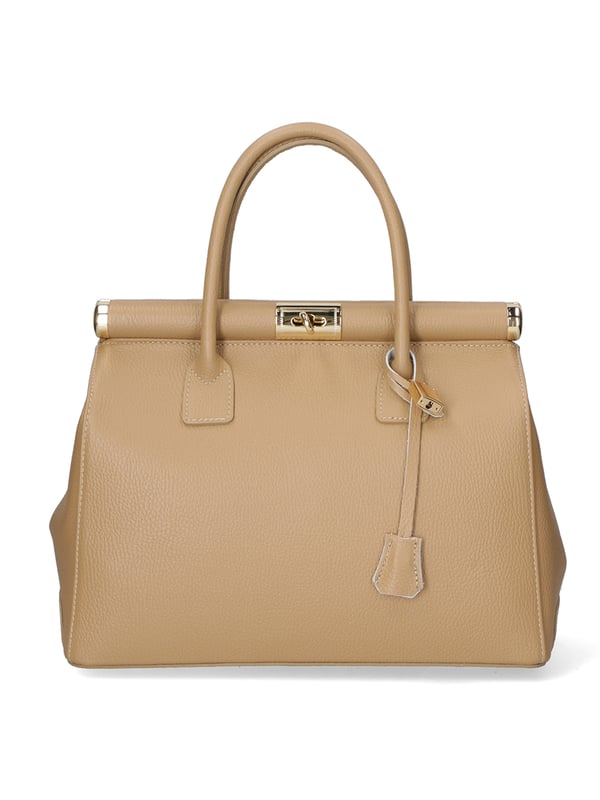 Bolso de mano de mujer de dos compartimentos con bandolera extraíble. Producto artesanal italiano en piel genuina dólar. Hecho en Italia
