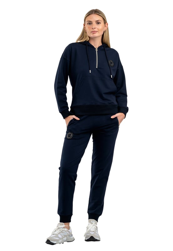 Tom Barron Dames Trainingspak met halve rits en kangoeroezak, stijlvol trainingspak met logodetails