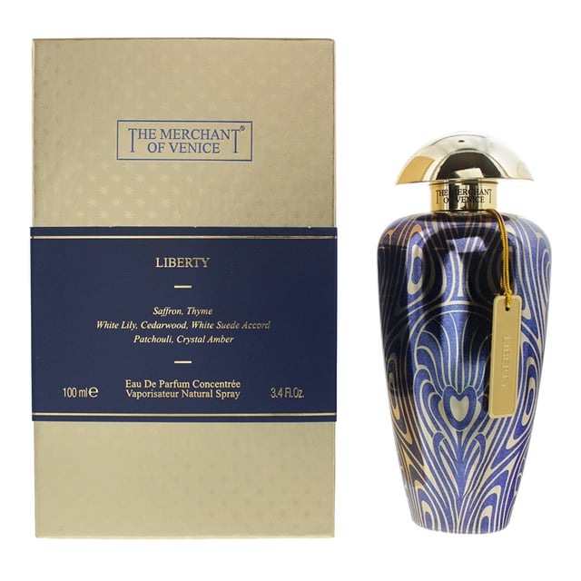 Housed in a truly magnificent bottle Liberty is a woody unisex fragrance from The Merchant of Venice, which was launched in 2015. The fragrance has top notes of Saffron and Thyme; Middle notes of White Suede, Cedar and White Lily; and base notes of Crystal Amber and Patchouli. The Saffron note is the star, though it's accompanied very nicely by the other notes, including the White Suede note which provides a sense of elegant luxury to the fragrance. Not only does the fragrance smell great, but it's also long lasting and strong.