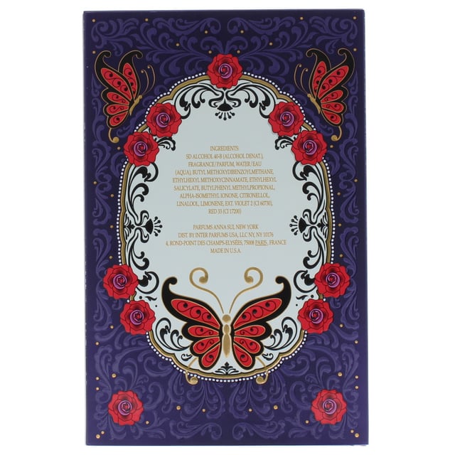 Anna Sui La Vie De Boheme Eau de Toilette is a floral fruity fragrance for women. Top notes dragon fruit Turkish rose pear red berries. Middle notes peony freesia magnolia. Base notes musk sandalwood woody notes black vanilla husk raspberry. La Vie De Boheme Eau de Toilette was launched in 2012.