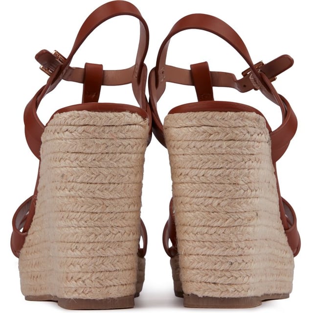 Hellbraune Solesister desri Espadrille-Keilsandalen für Damen, hergestellt aus Synthetik und einer Synthetiksohle. Merkmale: Espadrille Keil & Plattform und synthetische Futter & Decksohle.