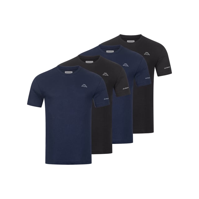 Kappa 4er Set T-Shirt BASIC, Logo in Weiß auf Brusthöhe, Regular Fit (locker und lässiger Schnitt), Rundhals, 100% Baumwolle, Pflegehinweis Maschinenwäsche bei 30°C
