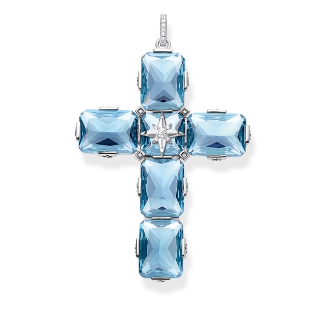 Women s Pendant Cross Large Blue Stones With Star