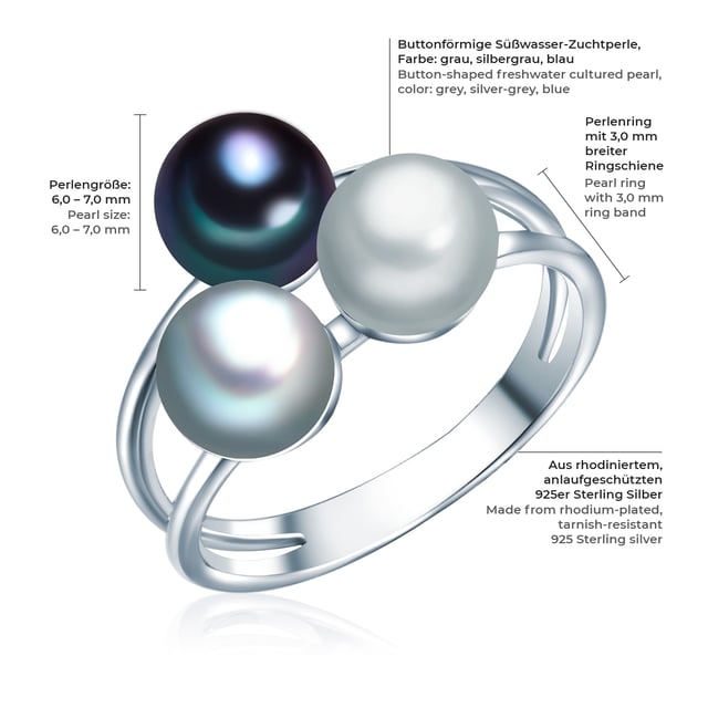 Do you prefer pearl jewelry designs with a hint of extravagance? Then you will love this pearl ring of the Valero Pearl label. Buttons-shaped freshwater breeding breeding breeds adorn a fliligrane ring rail made of rhodium-plated 925 sterling silver. All pearls are handpicked and convince with an excellent shine and an even surface. In the Valero Pearls collection you will find suitable chains and attractive pearl bracelets to combine. Tip: In order to avoid scratches on the pearl mutual surface, you should keep pearl jewelry separately in soft fabric bags.