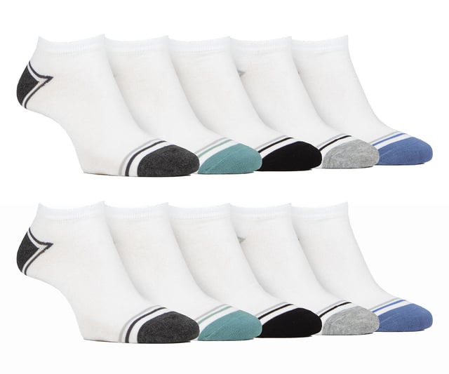 10 Pairs Mens Bamboo Trainer Socks Farah Striped Cushioned Ankle Socks White