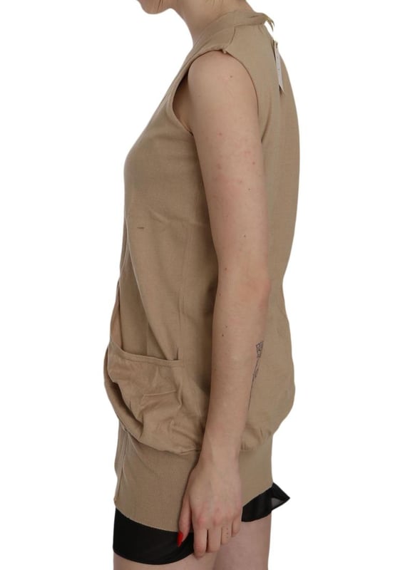 Brand new with tags
  Sleeveless cardigan vest
  Color: Brown
  Material: 100% Cotton
  One-button closure
  Two front pockets
  Logo details