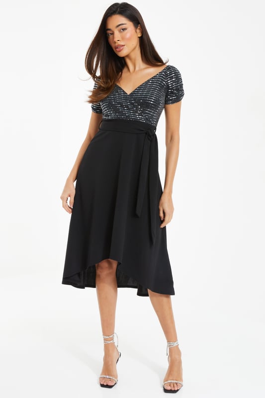 Bardot dip hem midi dress clearance