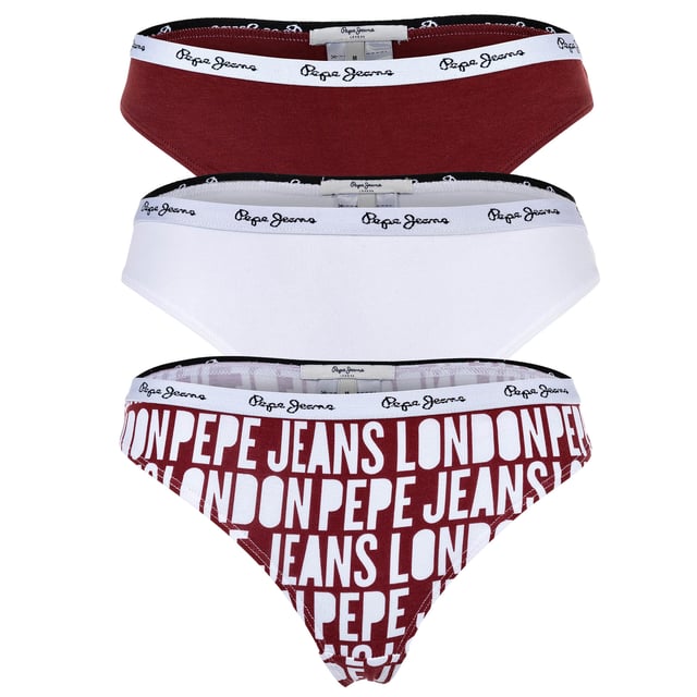 Klassische Strings für Damen von der Marke Pepe Jeans. Im praktischen 3er Vorteilspack. Mit Allover-Logo.
