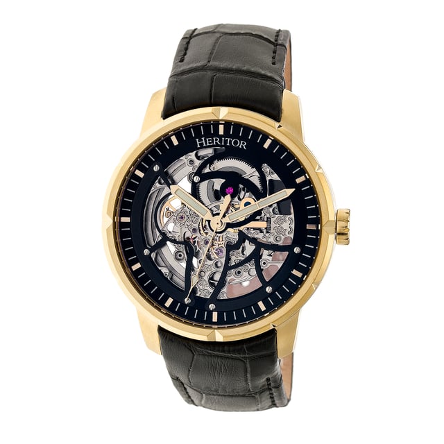 316L Surgical-Quality Stainless Steel Case; Jeweled Automatic Movement; Jewel Bearings: 22 Jewels; 40-Hour Power Reserve; Beats per Hour (BPH): 21600/Hour; Sapphire-Coated Mineral Crystal; Skeleton Dial; Observation Caseback to view Movement; Logo-Engraved Stainless Steel Crown; Genuine Leather Crocodile-Embossed Strap; Logo-Engraved Stainless Steel Clasp; Super-Luminova Hands; 44mm Diameter; 5 ATM Water Resistance;