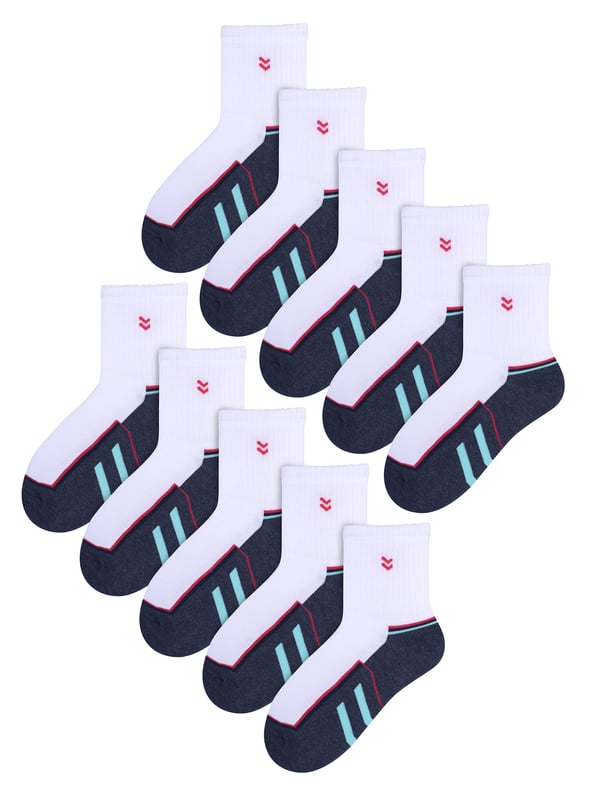 You're not just getting a pair of socks. You're getting a pair of cool, comfortable socks that are ideal for all their sporting activities and come in a big 10 pair value pack which makes them great value for money while stocking up that sock drawer. These socks are made from super soft cotton rich fibres that will keep your child's feet comfy and cool. They are not only soft but very comfortable as well making them perfectly designed for any activity, this is ideal for your child to ensure less irritation and more comfort. These socks come in 4 different styles, all in a white colour with different patterns. These cool and funky patterns that will make him feel like the coolest kid in the playground and on the pitch! With 10 pairs of socks in each pack, you can be sure they’ll have plenty to last them each day, keeping his toes warm and comfy all year round. These socks are made from: 62% Cotton, 27% Polyamide, 7% Polypropylene, 4% Elastane, come in over 4 patterned styles and patterns and come in 3 sizes: 3-4 Years, 5-6 Years & 7-10 Years. They are Machine Washable.