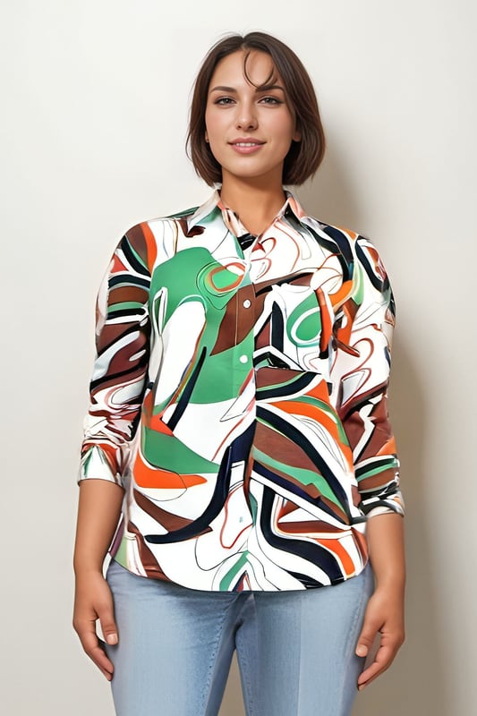 This dipped back shirt comes in this gorgeous vibrant print. Crafted from a linen blend fabric with a collared neckline, butotn fastening, long sleeves and a dipped back. Length 26in at front and 29in at back.

Structured Linen Blend Fabric
50% Viscose 35% Cotton 15% Linen
Collared
26" Shoulder to Hem, (29" at back)
Long Sleeve
Sizing: As expected 
Fit: Regular