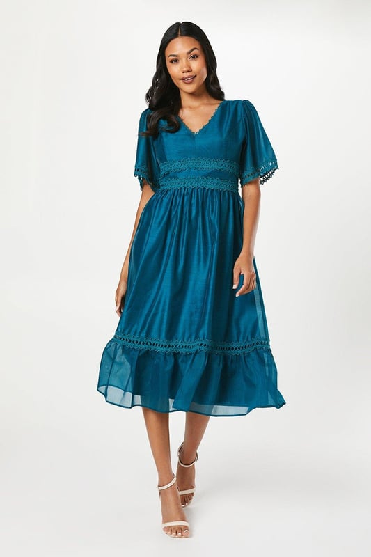 chinese dress ladies Elegant Blue Silk Organza Midi Dress L main image 1