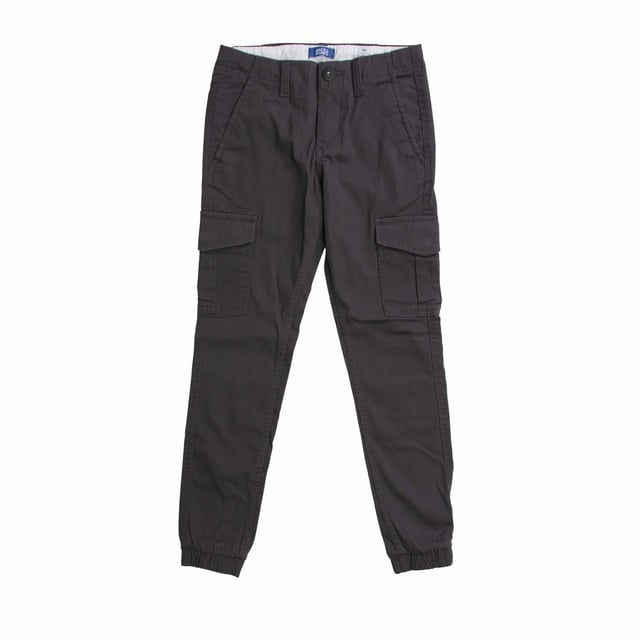 Boy's Jack & Jones Marco Dean Cargo Pant in Dark Grey Boys Jack and Jones Marco Dean Cargo Pant.- Zip fly with button fastening.- Multiple pockets.- Cargo pockets.- Belt loops.- Woven badge branding. 98% Cotton, 2% Elastane. Ref: 12251737A.
