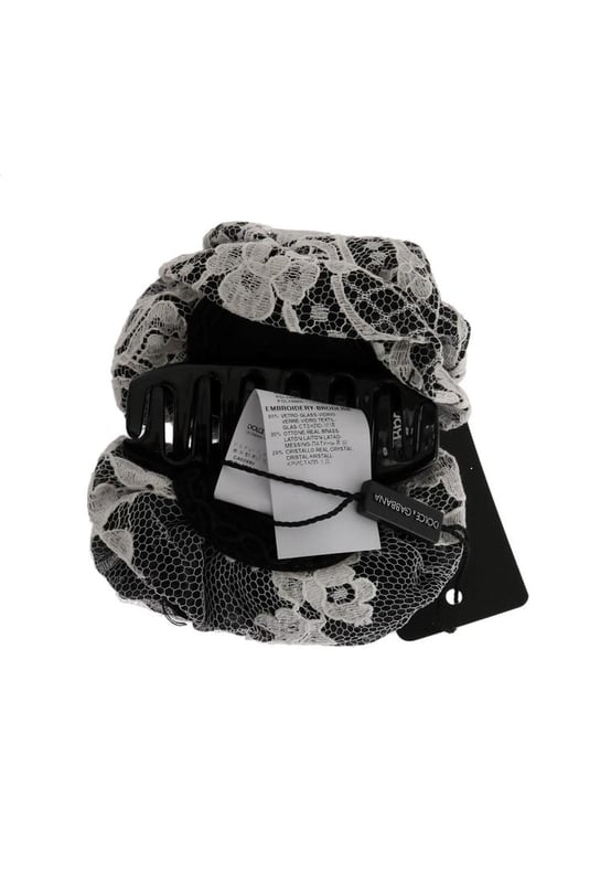 Brand: Dolce & Gabbana
  Style: Hair Claw
  Color: Black and white
  Crystal: Black
  Material: 20% AC 28% Cotton 12% PA 40% Silk
  Size: 10cm x 10cm
  Logo details
  Made in Italy