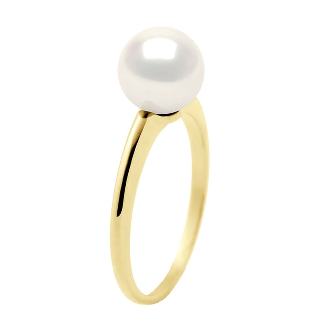 Ring - White Gold - Real Cultured Freshwater Pearl Round 7-8 mm - COLOR NATURAL WHITE - available Size even numbers from 48 to 62 - Delivered with Certificate of Authenticity and International Guarantee - MADE IN FRANCE