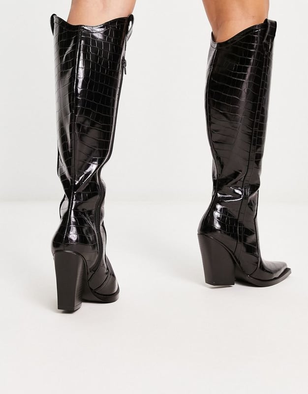 Wide Fit Asos Black Croc Boots London Rebel Lara Wide Fit Mid