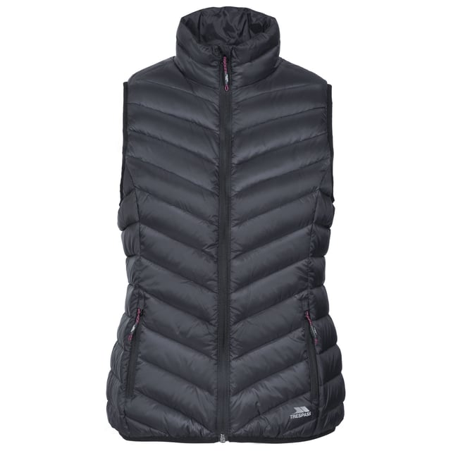 Ultra lichtgewicht bodywarmer 2 onderste zakken met rits Lage rits aan de voorkant Bijpassende binding bij de zoom en armsgaten Kleinere zak in normale zak Buitenkant: 100% Polyamide, Voering: 100% Polyamide, Vulling: 90% Dons / 10% Veren Borstomvang Trespass Dames (ca.): XS / 81 cm, S / 86 cm, M / 91,4 cm, L / 96,5 cm, XL / 101,5 cm , XXL / 106,5 cm.