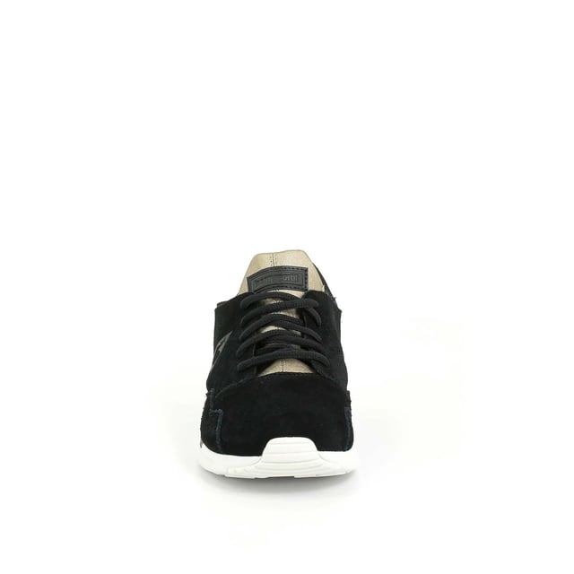 Le Coq Sportif LCS R Pure Metallic Lace-Up Black Leather Womens Trainers 1810360