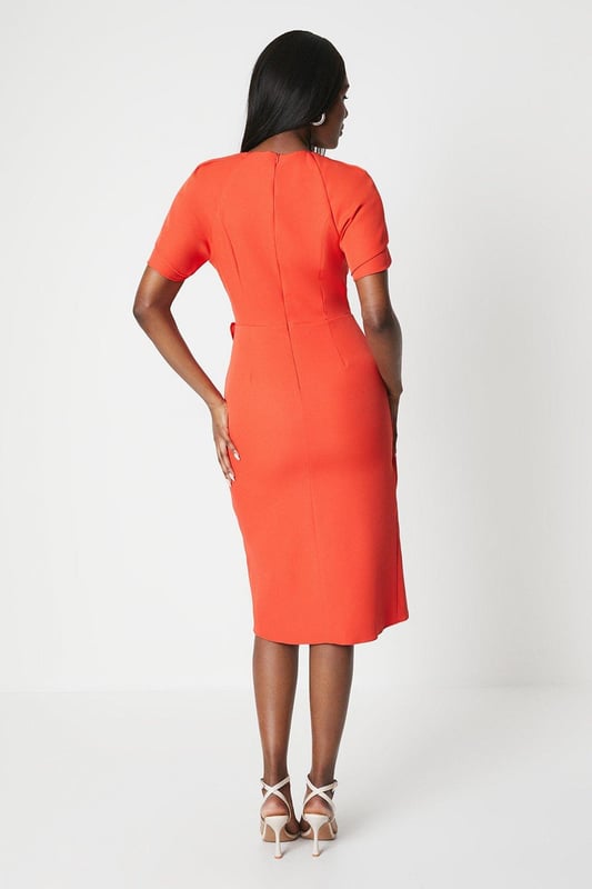 Red cape style wrap midi dress shop
