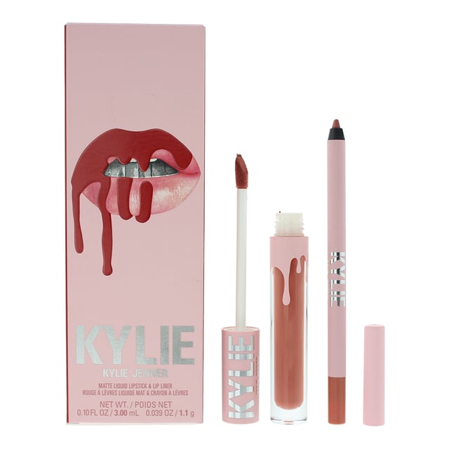 Kylie By Kylie Jenner Matte Lip Kit contains a lip liner and a matte liquid lipstick. The lip liner is ultra creamy, waterproof and lasts up to 24 hours.  For best results line and fill in using the liner and then use one coat of the matte liquid lipstick. The lipstick has a non sticky finish and is long lasting up to 8 hours of wear.