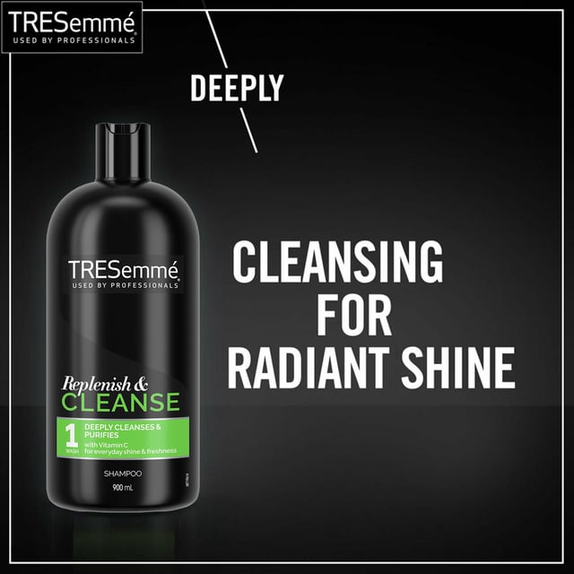 Tresemme Deep Cleansing Shampoo, infused with multivitamins, gently cleanses away build-up and impurities that can weigh the hair down and diminish its natural shine. Gentle enough for daily use, so you can reveal fresh, clean, purified hair every day. 
Tresemme Deep Cleansing Shampoo is a classic shampoo that refreshes hair for added body and shines and contains a clarifying formula for removing build-up and impurities. Clarifying shampoo gently removes build-up and heavy residue that diminishes hair's shine for that just-left-the-salon feel.

Features:

Tresemme Cleanse and Replenish Deep Cleansing Shampoo gently remove build-up that diminishes hair shine.
Washes hair of the residue from waxes, pomades, creams, sprays, and more.
Formula enriched with vitamin C.
Gentle enough for daily use.
Coat hair with a liberal amount of clarifying shampoo and gently massage the scalp and roots with your fingertips to work into a lather.
Lightly squeeze the shampoo from roots to ends and rinse thoroughly, finish with Tresemme Cleanse and Replenish Remoisturize Conditioner.

How to USE: 

Apply to wet hair from roots to ends.
Work into a lather and gently massage the scalp.
Rinse thoroughly.
Follow with TRESemmé Remoisturize Conditioner.
Style with your favourite TRESemmé products.
In case of contact with eyes, rinse thoroughly with water

Ingredients: Aqua, Sodium Laureth Sulfate, Cocamidopropyl Betaine, Sodium Chloride, Parfum, Sodium Benzoate, Citric Acid, Polyquaternium-10, Disodium EDTA, PPG-9, Sodium Hydroxide, Panthenol, Ascorbic Acid, Tocopheryl Acetate, Citrus Tangerina Peel Oil, Niacinamide, Biotin, Hexyl Cinnamal, Limonene, Linalool, CI 61570.

Package Includes: 4x Tresemme Multi-Vitamin Deep Cleansing Shampoo, 900ml