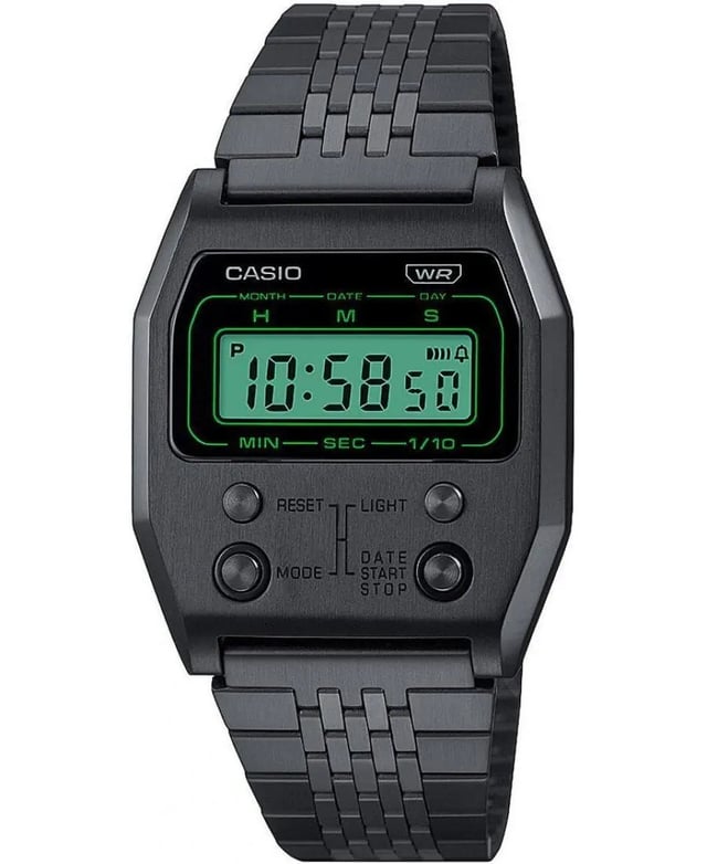 This Casio Casio Collection Vintage Digital Watch for Men is the perfect timepiece to wear or to gift. It's Black  Rectangular case combined with the comfortable Black Stainless steel watch band will ensure you enjoy this stunning timepiece without any compromise. Operated by a high quality Quartz movement and water resistant to 3 bars, your watch will keep ticking. This fashionable, classic watch is a perfect gift for New Year, birthday,valentine's day and so on. This Digital watch has a calendar function: Day-Date , Stop Watch , Alarm and Light High quality 21 cm length and 22 mm width Black Stainless steel strap with a Fold over with push button clasp Case measurement: 35 X 40 mm,case thickness: 9 mm, case colour: Black and dial colour: Black