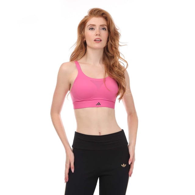 Womens adidas Tailored Impact Training High Support Sports Bra in pink.- Adjustable X-back straps.- HEAT.RDY.- Tight fit.- 70% Polyamide (Recycled)  30% Elastane.- Ref: HR9728