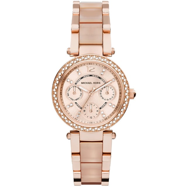 Sku: MK6110 Kastmaat: 33 mm Beweging: Quartz Multifunctioneel platform: MINI PARKER Materiaal band: Roestvrij staal Kleur band: Rose Gold Case Waterbestendigheid: 10 ATM Materiaal behuizing: Roestvrij staal Kleur behuizing: Rose Goud Kleur Wijzerplaat: Rose Goud Bandbreedte: 10 mm Sluiting: Armband Deployant