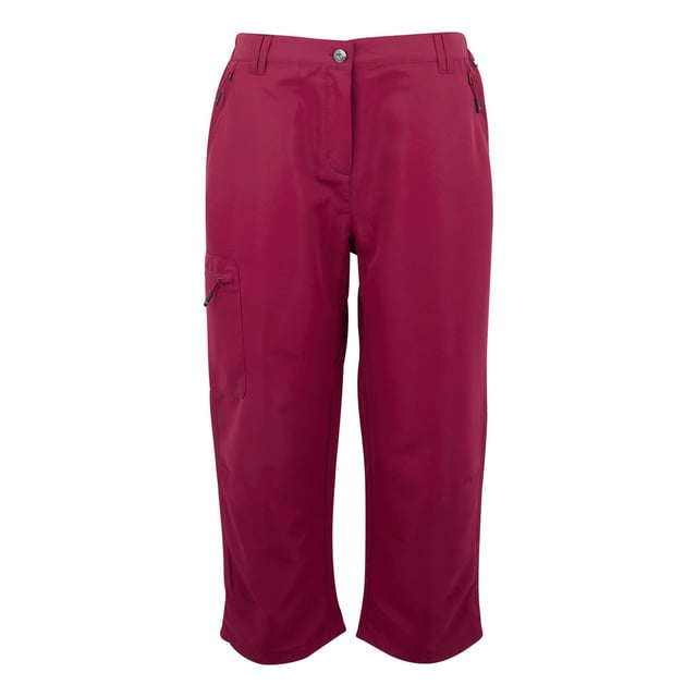 100% gerecycleerd polyester. Ontwerp: Logo, Wandelen. Sluiting: Knoop, Ritsgat. Stoftechnologie: Kreukherstellend, Duurzame waterafstotende afwerking, Lichtgewicht, Sneldrogend, Geweven. Riemlussen, Capri. Zakken: 2 Zijzakken, 1 Dijbeenzak, Rits. Waistline: Deel Elastiek. Zoom: Aantrekkoord. Zonclassificatie: UV 50.