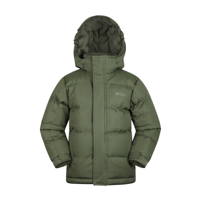 Fabric: Ripstop. Design: Logo. Fabric Technology: DWR Finish, High Warmth, Isotherm, PFC Free, Water Repellent, Water Resistant. Cuff: Adjustable Wrist Strap. Heavy Duty, Padded. Neckline: Hooded. Sleeve-Type: Long-Sleeved. Hood Features: Fleece Lined. Pockets: 2 Side Pockets. Fastening: Full Zip, Stormflap, Stud, Touch Fastening. 13 Years: 33 in. 7-8 Years: 26 in. 9-10 Years: 28.5 in. 5-6 Years: 24 in. 11-12 Years: 31 in.