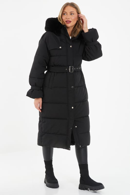 Black Padded Long Line Jacket