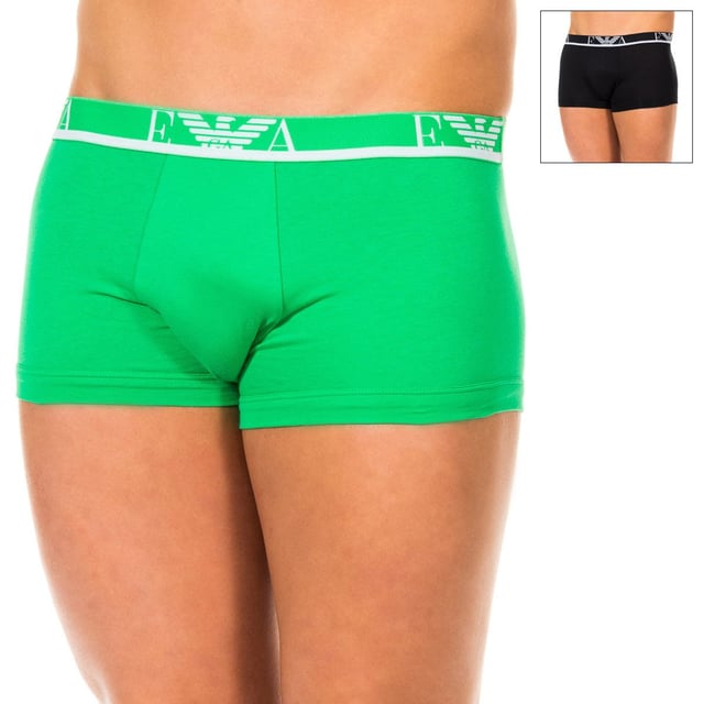 Pack-2 Boxer Emporio Armani. 
 Made in stretch cotton. 
 Color black with green tone and waistband with waistband to create. 
 Elastic waistband with the name and logo embroidered signature consecutively. 
 comfortable and breathable fabric. 
 Anatomical front, with capacity to hold loosely. 
 Seams views tone. 

 Composition: 
 - 95% Cotton. 
 - 5% spandex. 

 Washing instructions: 
 -Wash Temperature max. 40C. 
 No bleach. 
 Supports dry cleaning. 
 -Allows Tumble dry. 
 -Planchar Temperature max. 130C. 


 Composition: 95% Cotton, 5% Elastane
 Care:
-Wash at max temperature. 40ºC.
 -Do not use bleach.
 -Supports dry cleaning.
 -Allows you to use a dryer.
 -Iron at max temperature. 130ºC.