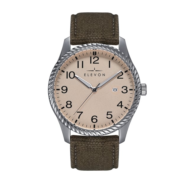 Polished Alloy Case
Japanese Seiko PC21 Quartz Movement
Non-Glare Scratch-Resistant Mineral Crystal
Logo-Engraved Stainless Steel Caseback
Canvas-Overlaid Genuine-Leather Strap
Logo-Engraved Stainless Steel Clasp
Luminous Hands
Date Display
42mm Case Diameter
5ATM Water Resistance