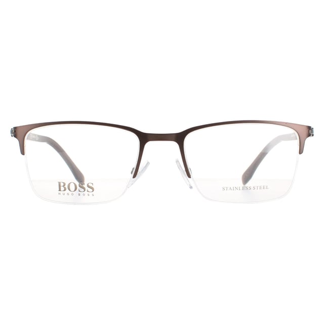 Hugo Boss Semi Rimless Heren Heren Mat Bruin Boss 1007/IT -bril is een retro -stijl frame met ronde lenzen en hoekfilms. Het acetaatframe is lichtgewicht en comfortabel met Hugo -branding op de tempels.
